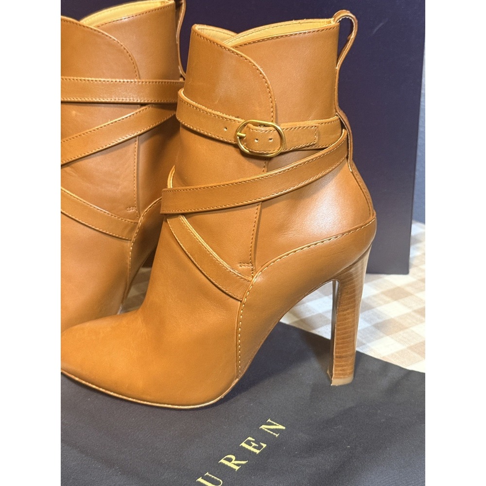 Ralph Lauren Purple Label Kourtney Brown Leather Buckle Strap Ankle Boot Sz 7 .5